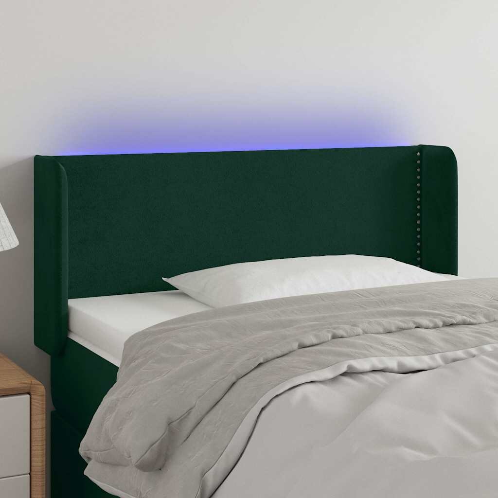 vidaXL LED горна табла за легло тъмнозелена 103x16x78/88 см кадифе