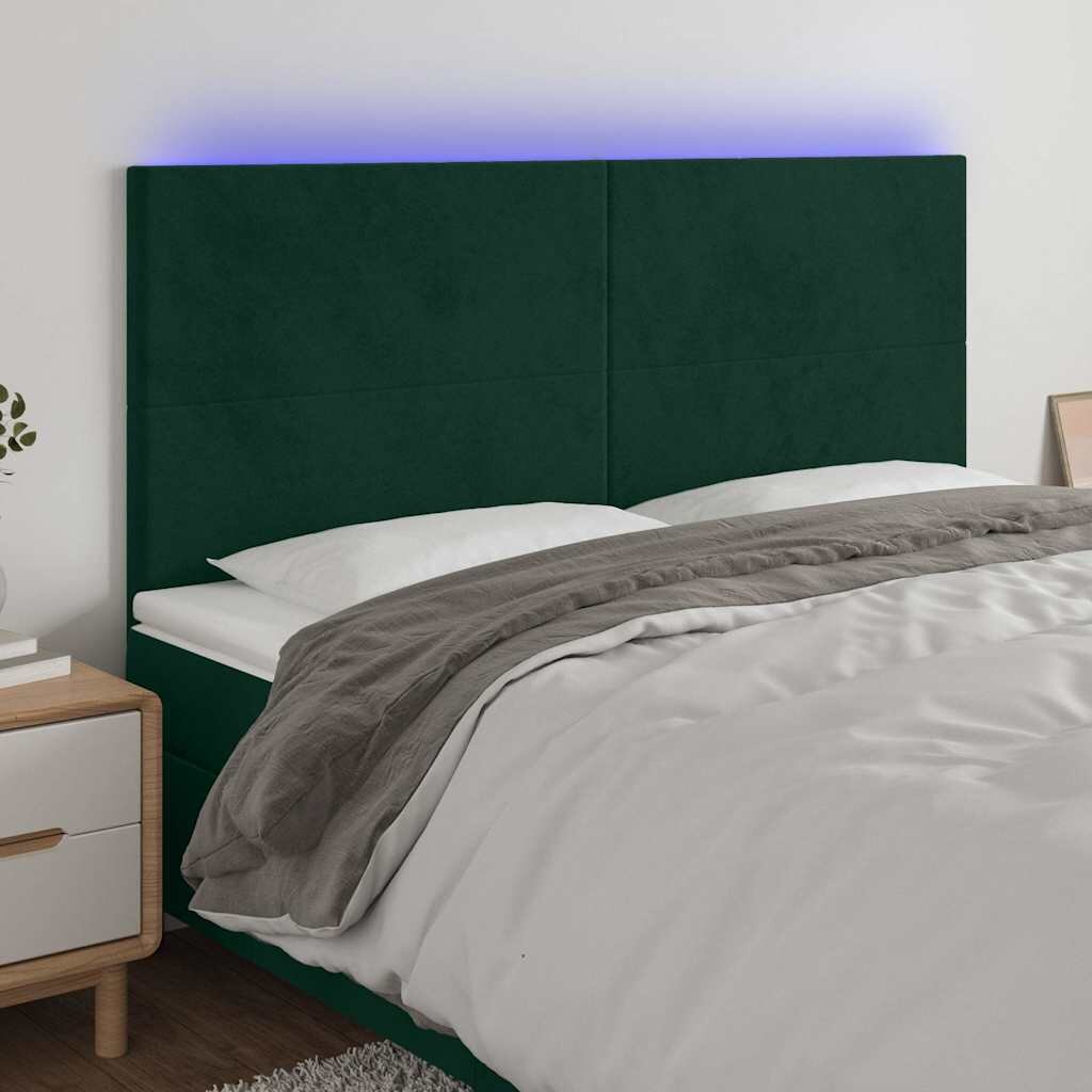 vidaXL LED горна табла за легло тъмнозелена 180x5x118/128 см кадифе