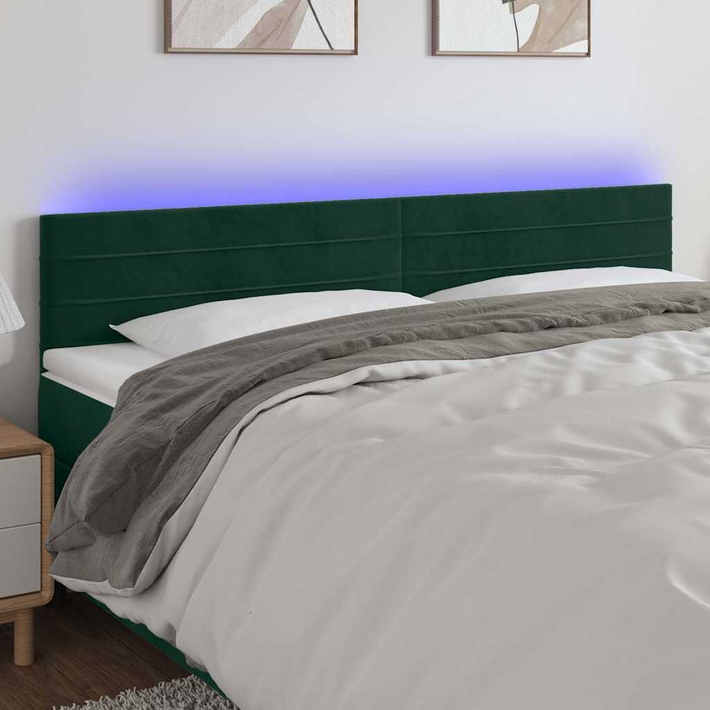 vidaXL LED горна табла за легло тъмнозелена 180x5x78/88 см кадифе