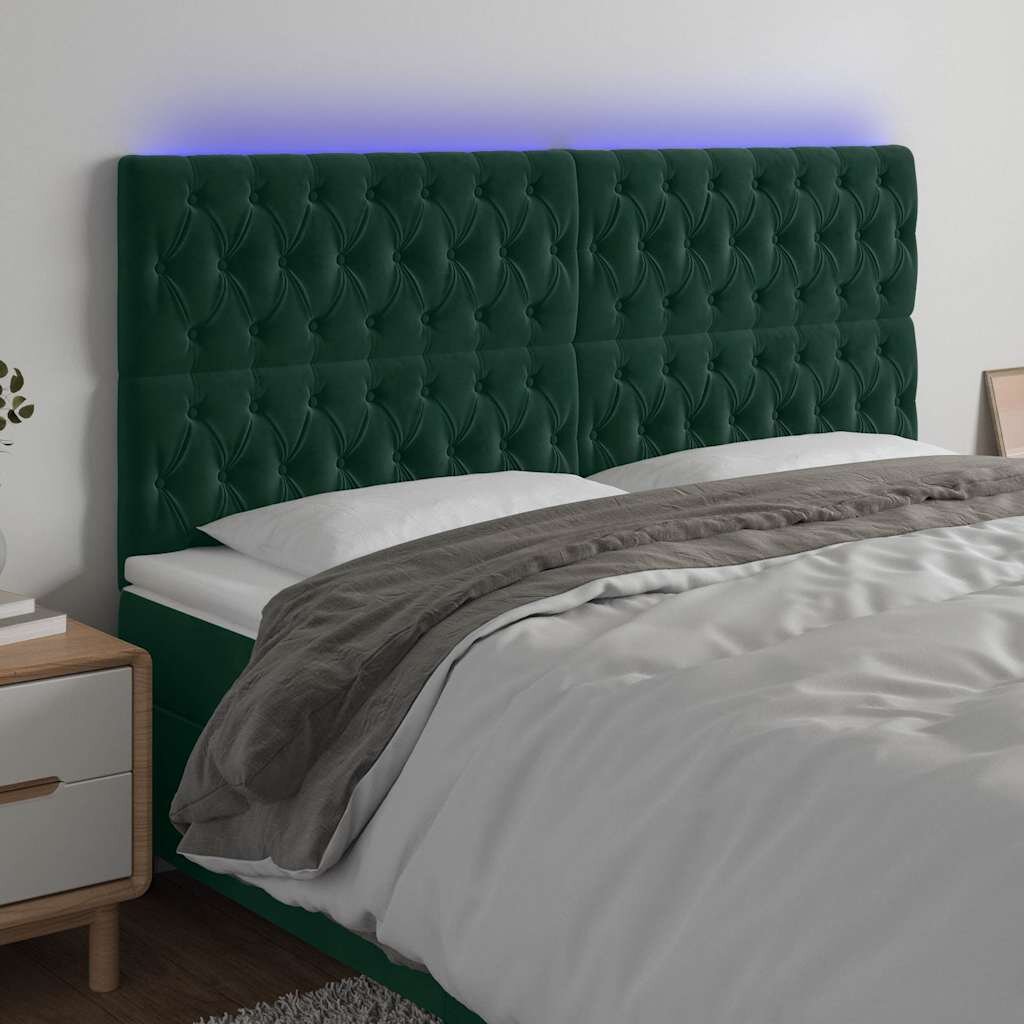 vidaXL LED горна табла за легло тъмнозелена 180x7x118/128 см кадифе