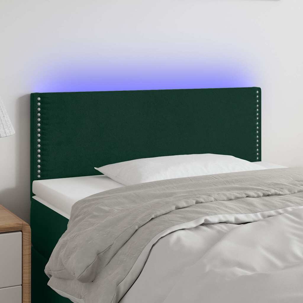 vidaXL LED горна табла за легло тъмнозелена 80x5x78/88 см кадифе