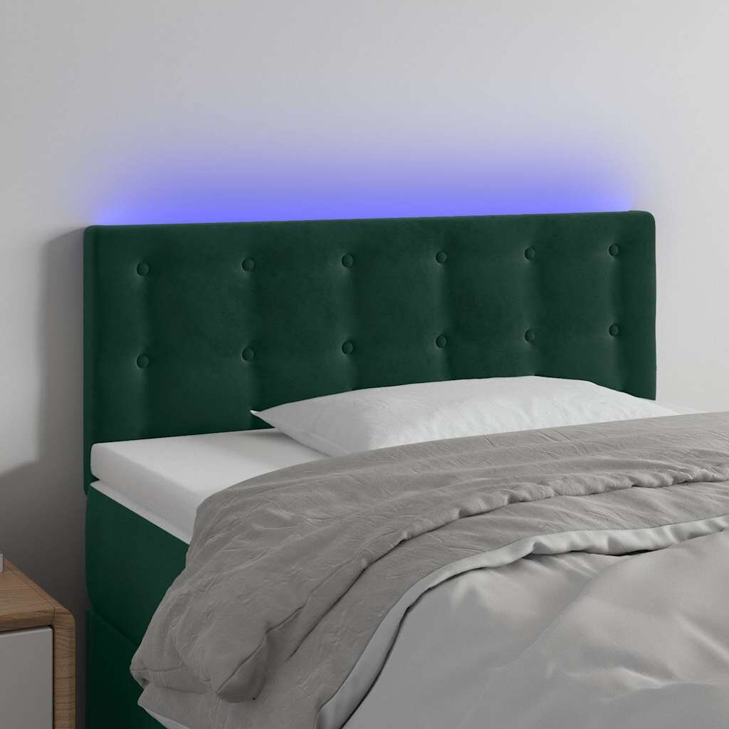 vidaXL LED горна табла за легло тъмнозелена 80x5x78/88 см кадифе