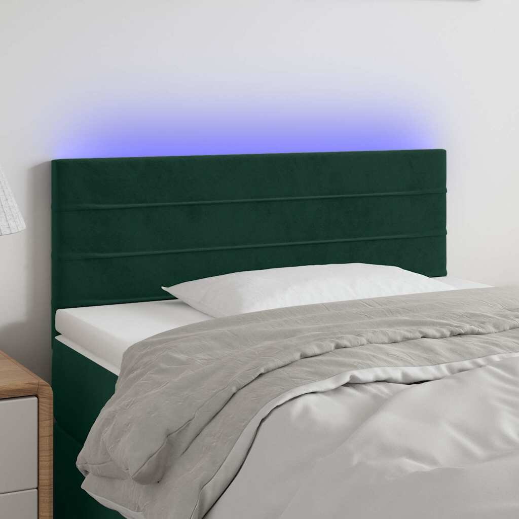vidaXL LED горна табла за легло тъмнозелена 80x5x78/88 см кадифе