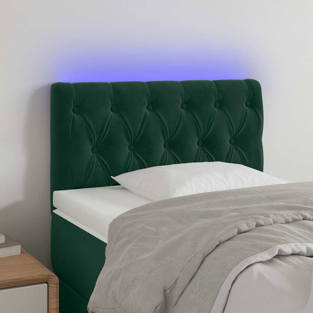 vidaXL LED Горна табла за легло тъмнозелена 80x7x78/88 см кадифе