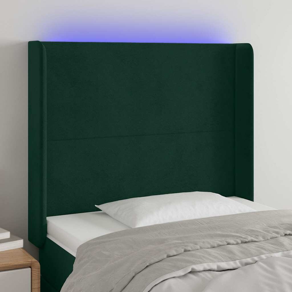 vidaXL LED горна табла за легло тъмнозелена 83x16x118/128 см кадифе