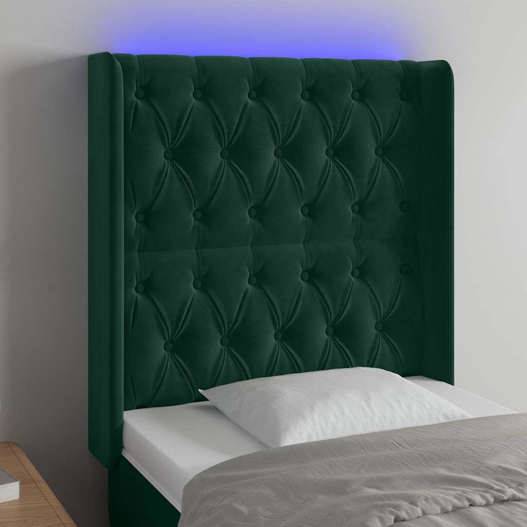 vidaXL LED горна табла за легло тъмнозелена 83x16x118/128 см кадифе