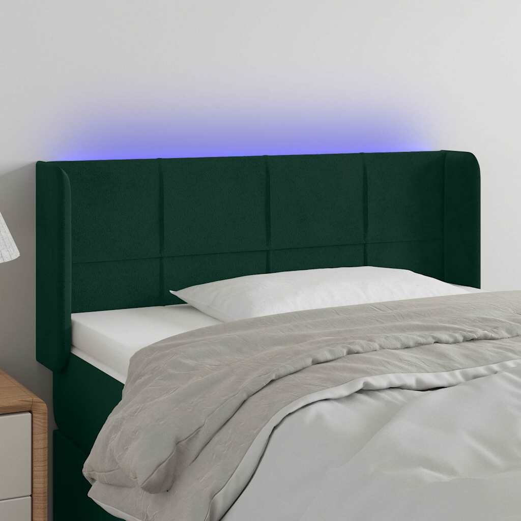 vidaXL LED горна табла за легло тъмнозелена 83x16x78/88 см кадифе