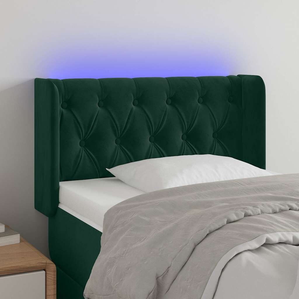 vidaXL LED горна табла за легло тъмнозелена 83x16x78/88 см кадифе