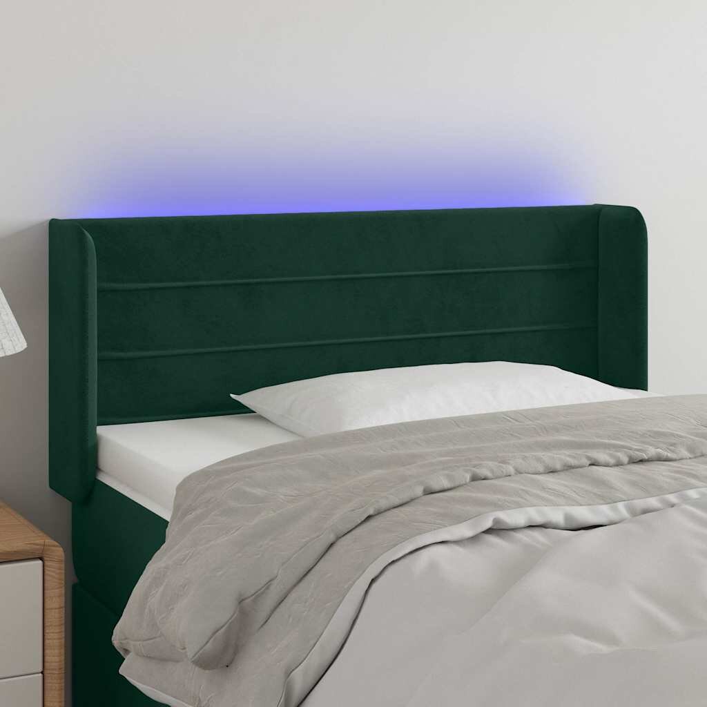 vidaXL LED горна табла за легло тъмнозелена 93x16x78/88 см кадифе