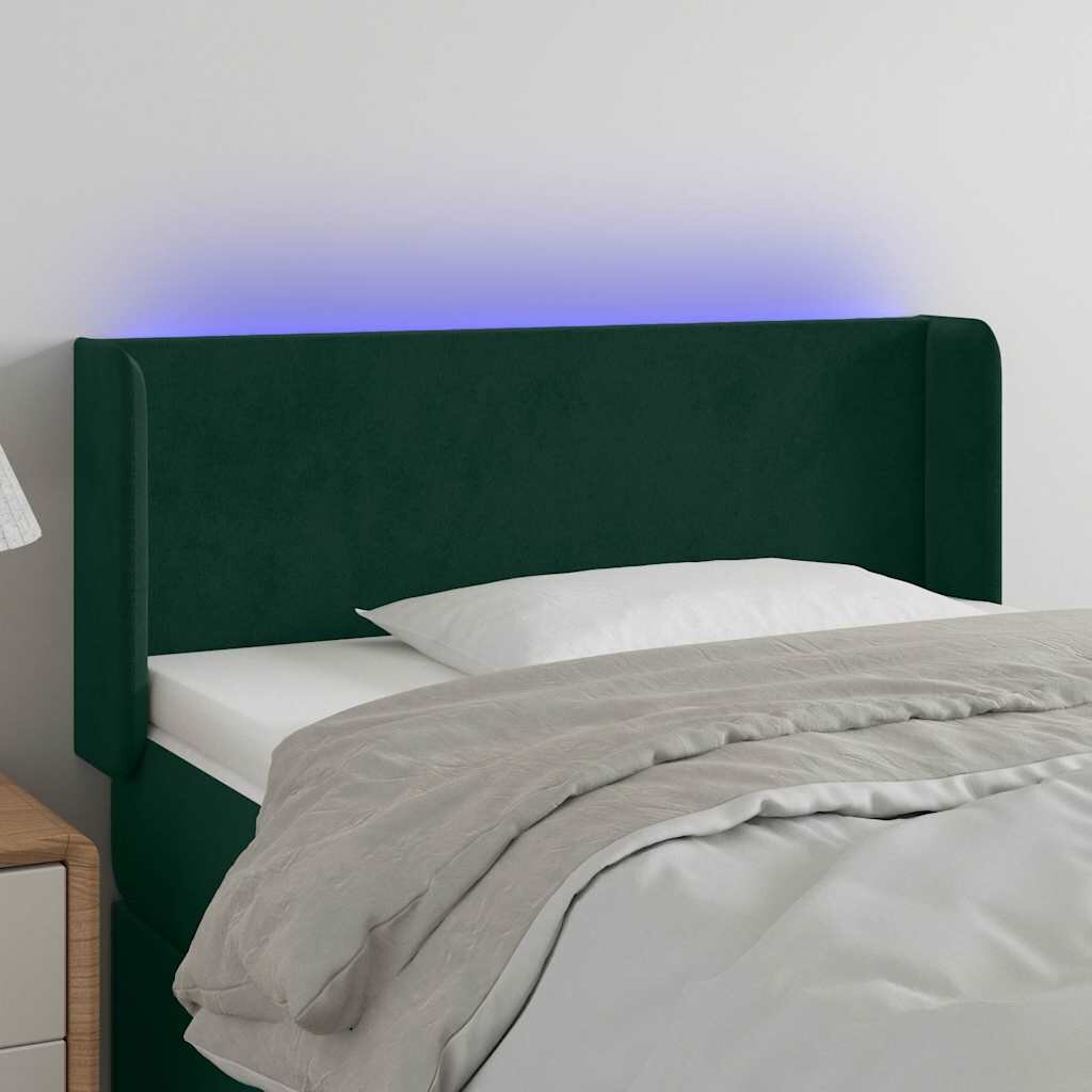 vidaXL LED горна табла за легло тъмнозелена 93x16x78/88 см кадифе