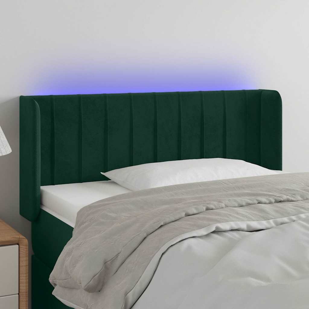 vidaXL LED горна табла за легло тъмнозелена 93x16x78/88 см кадифе