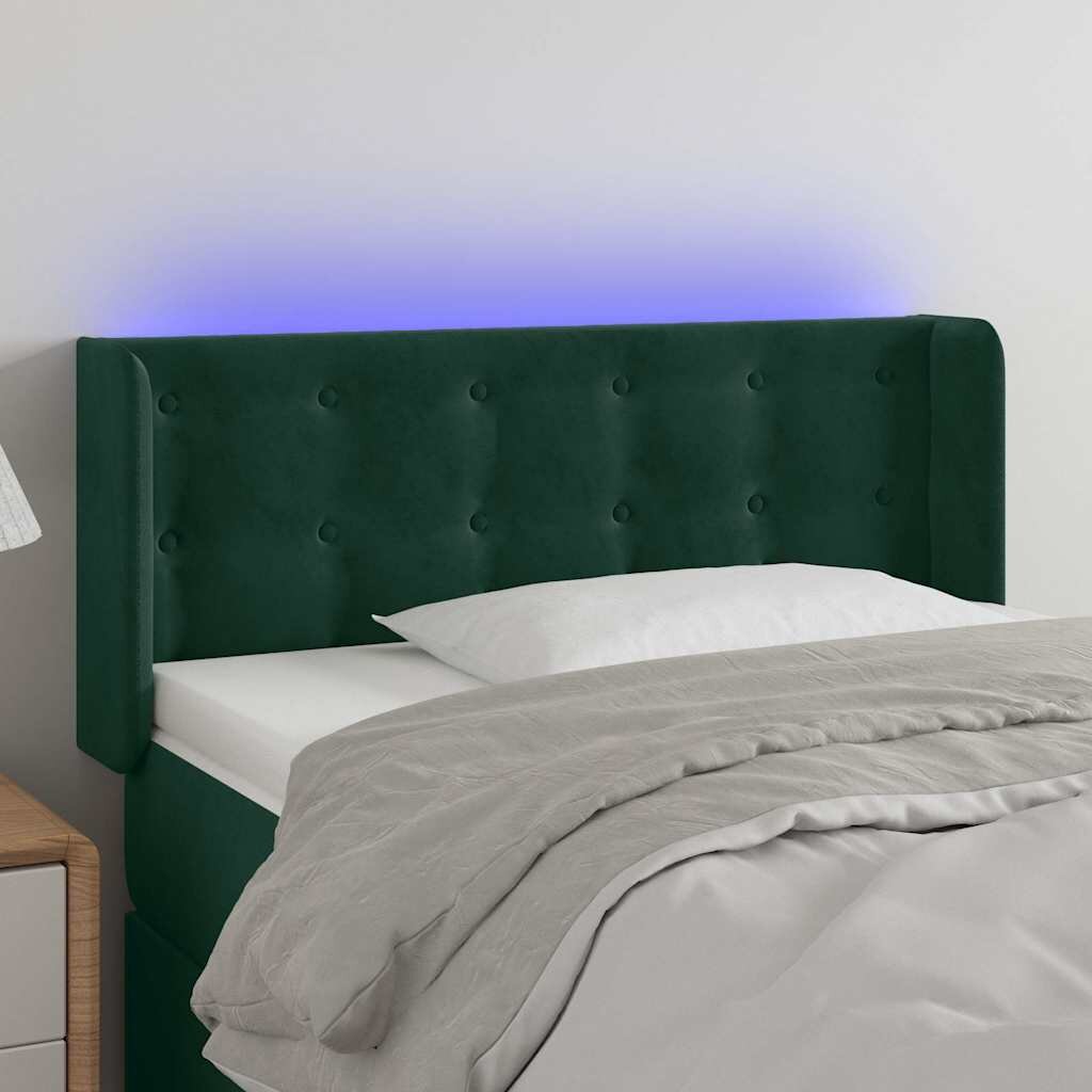 vidaXL LED горна табла за легло тъмнозелена 93x16x78/88 см кадифе