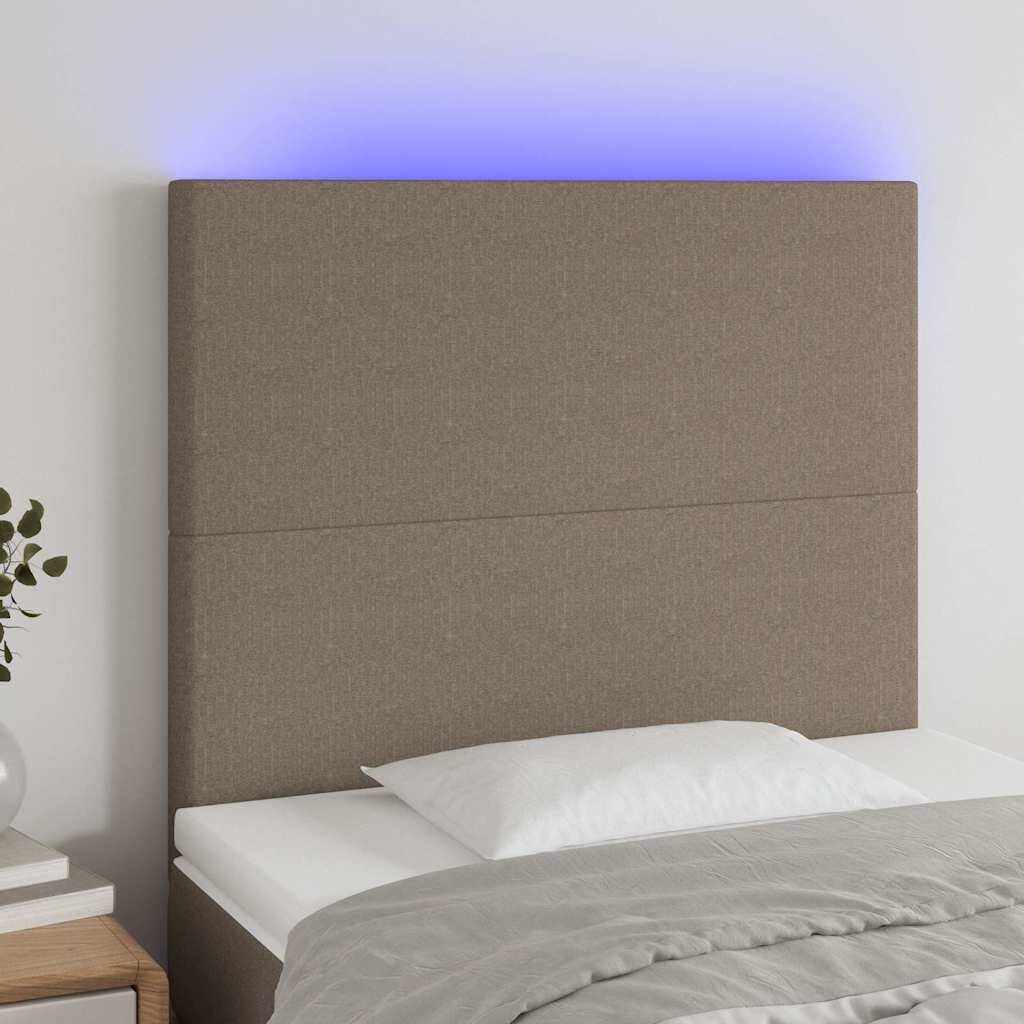 vidaXL LED горна табла за легло таупе 100x5x118/128 см плат