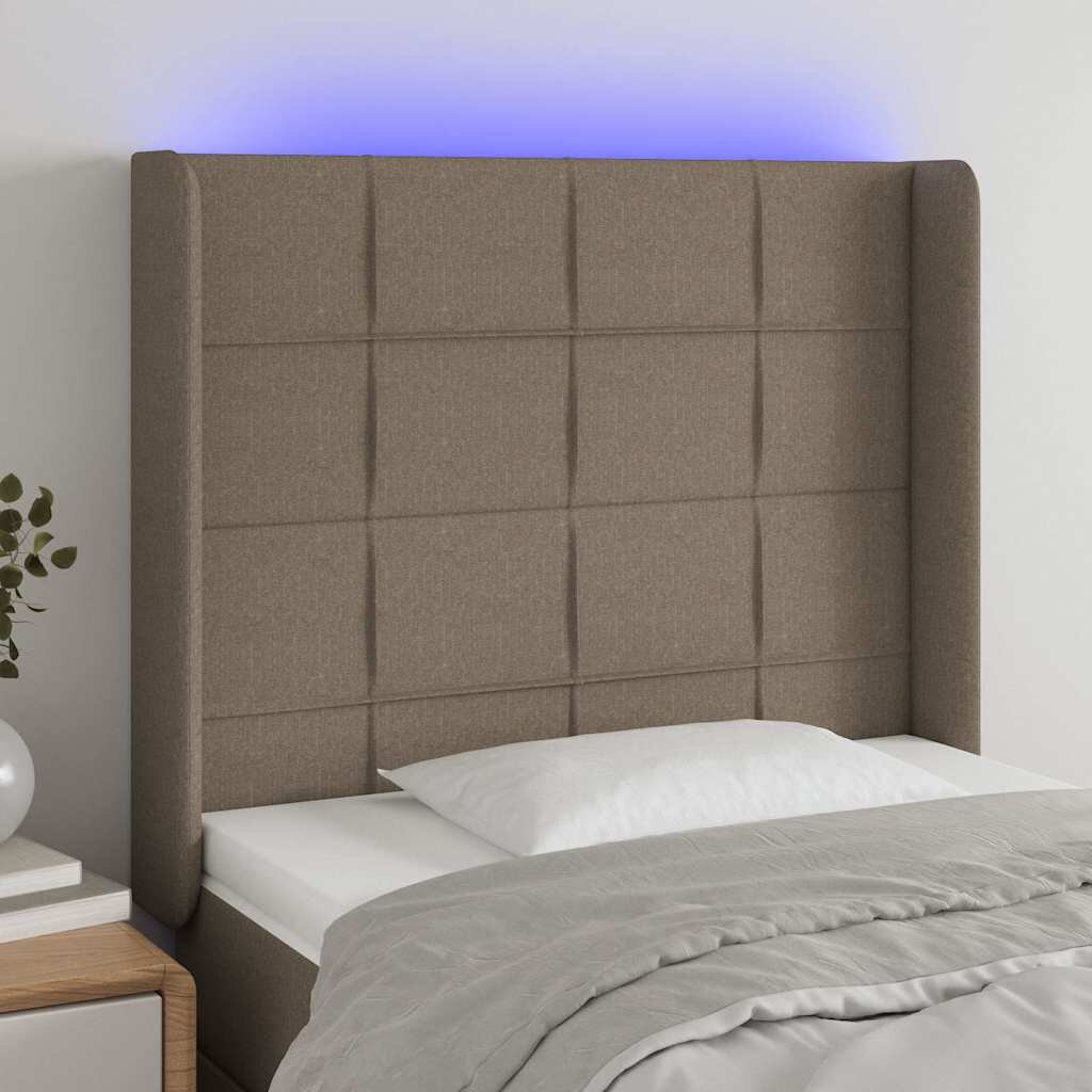 vidaXL LED горна табла за легло таупе 103x16x118/128 см плат