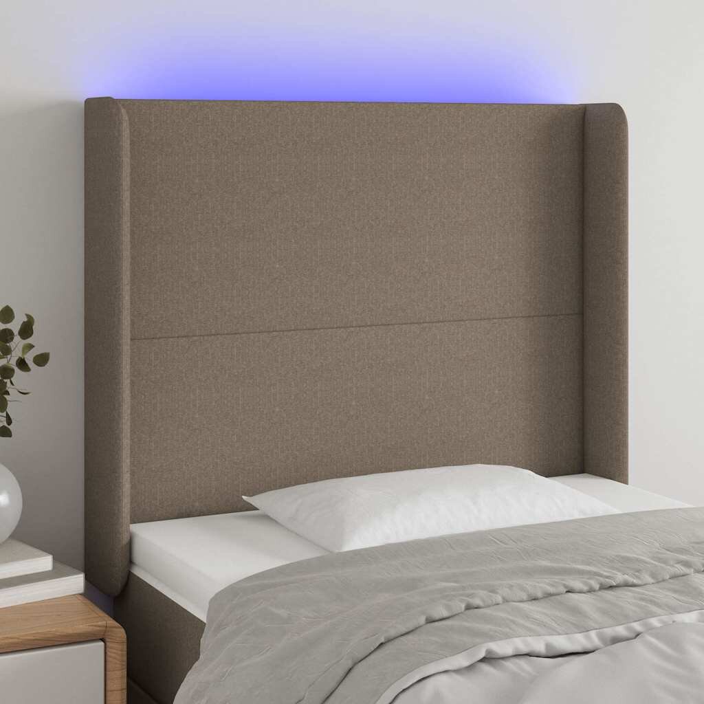 vidaXL LED горна табла за легло таупе 103x16x118/128 см плат