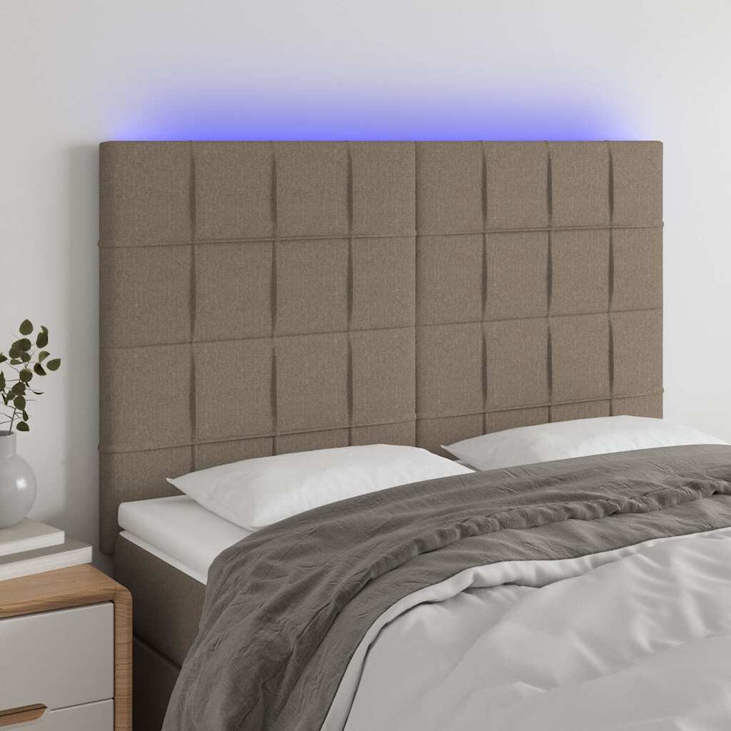 vidaXL LED горна табла за легло таупе 144x5x118/128 см плат