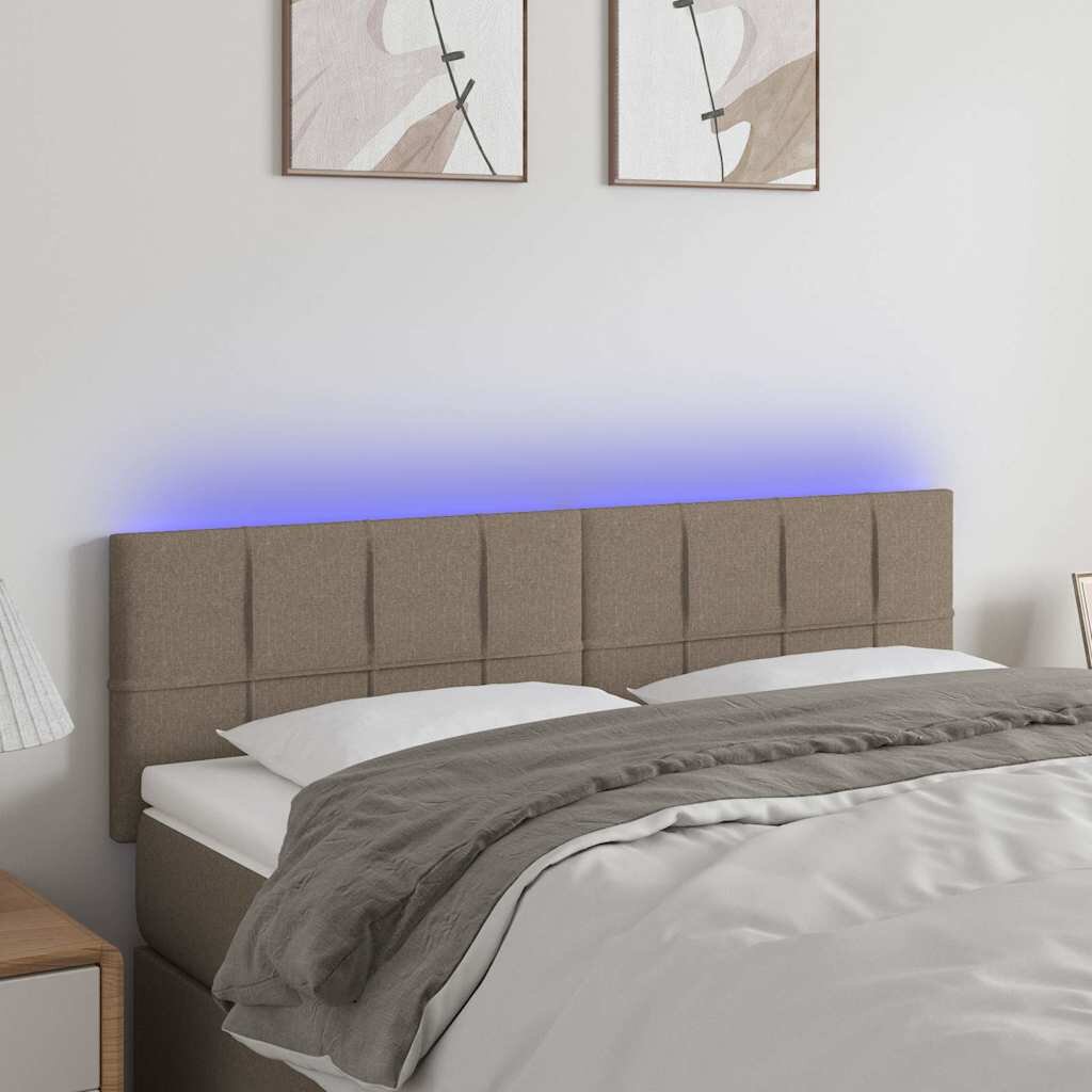 vidaXL LED горна табла за легло таупе 144x5x78/88 см плат