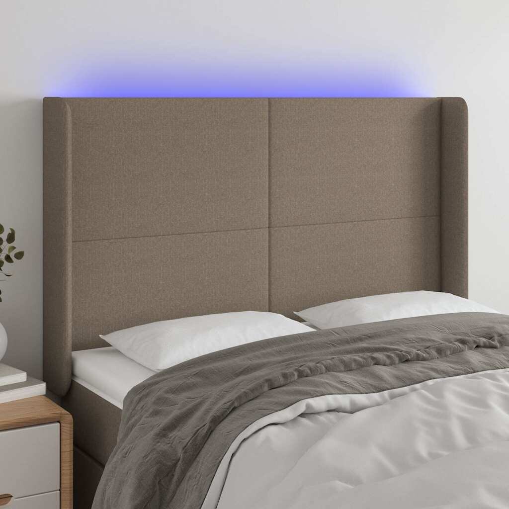 vidaXL LED горна табла за легло таупе 147x16x118/128 см плат