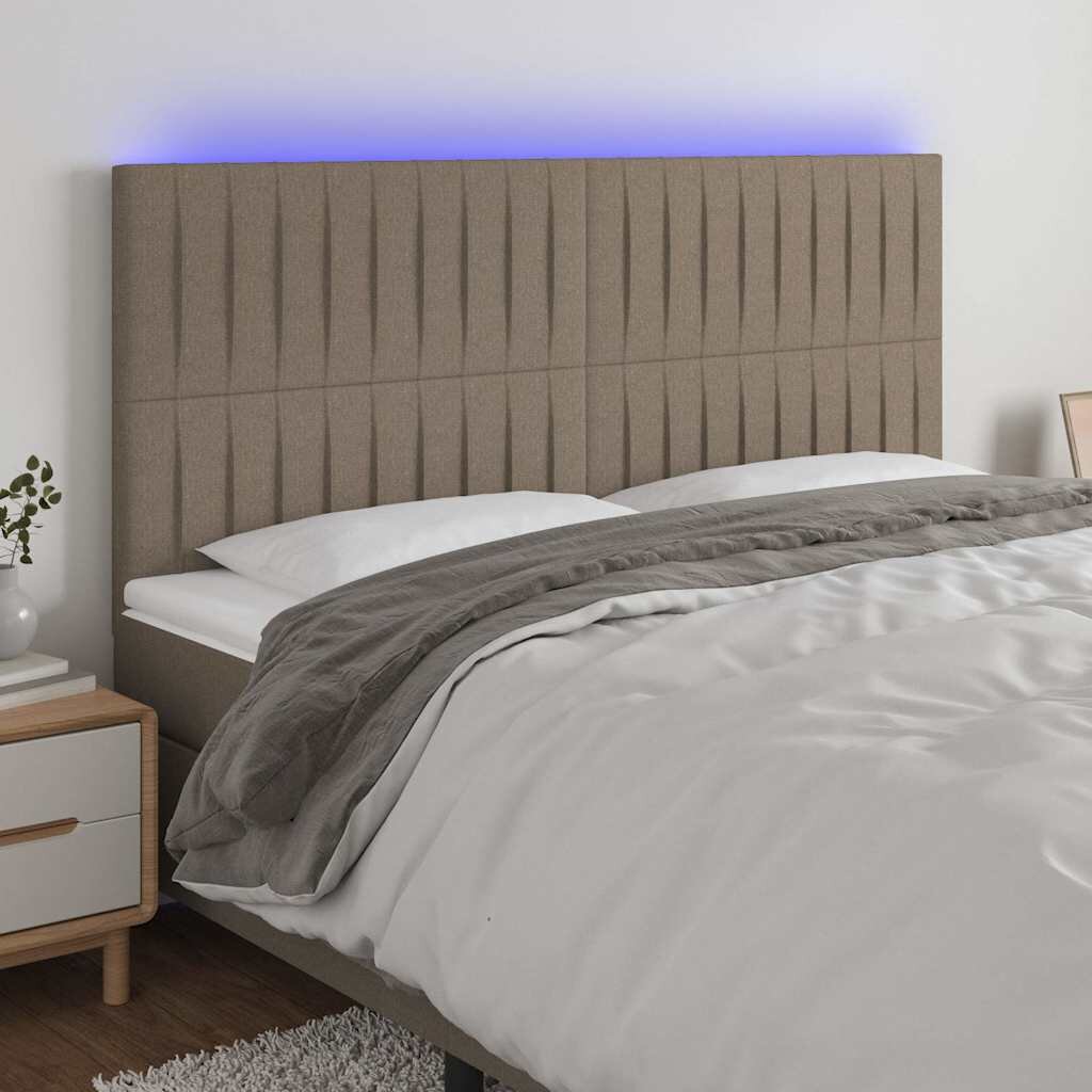 vidaXL LED горна табла за легло таупе 160x5x118/128 см плат