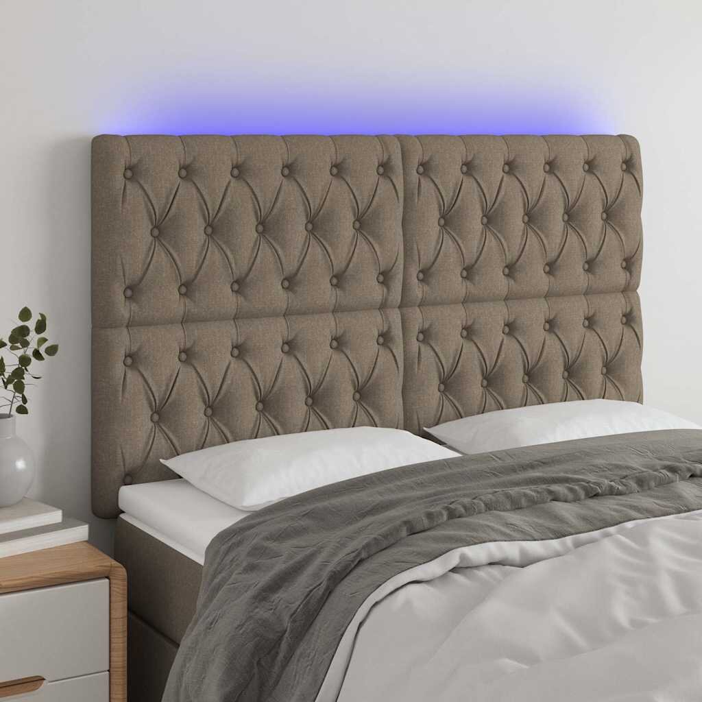 vidaXL LED горна табла за легло таупе 160x7x118/128 см плат