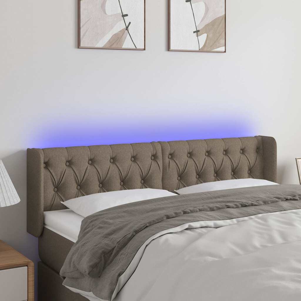 vidaXL LED горна табла за легло таупе 163x16x78/88 см плат