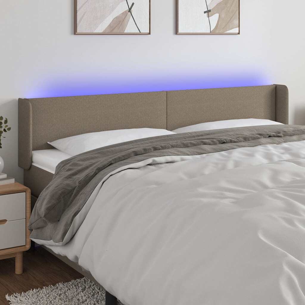 vidaXL LED горна табла за легло таупе 163x16x78/88 см плат