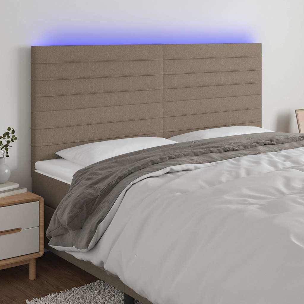 vidaXL LED горна табла за легло таупе 180x5x118/128 см плат