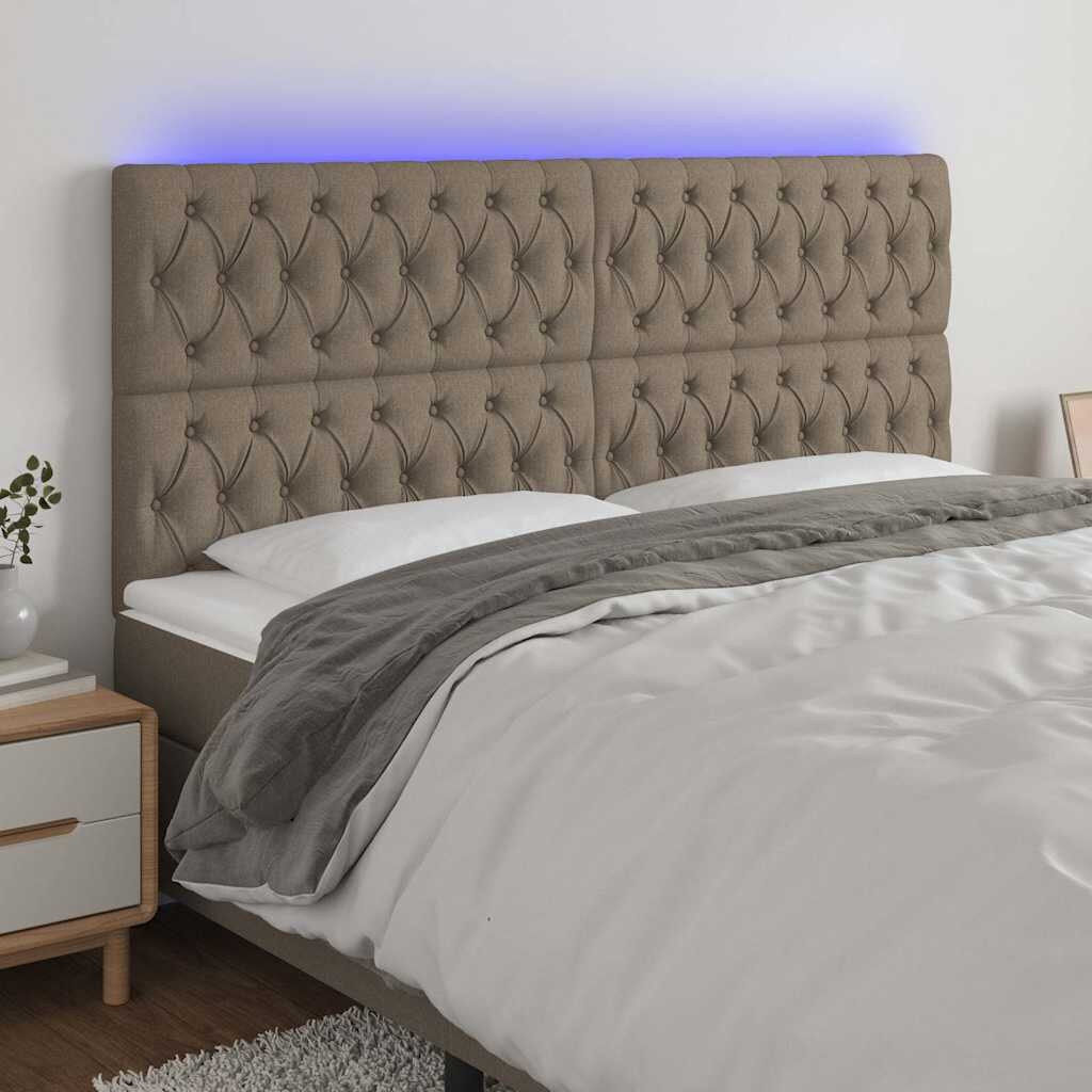 vidaXL LED горна табла за легло таупе 180x7x118/128 см плат