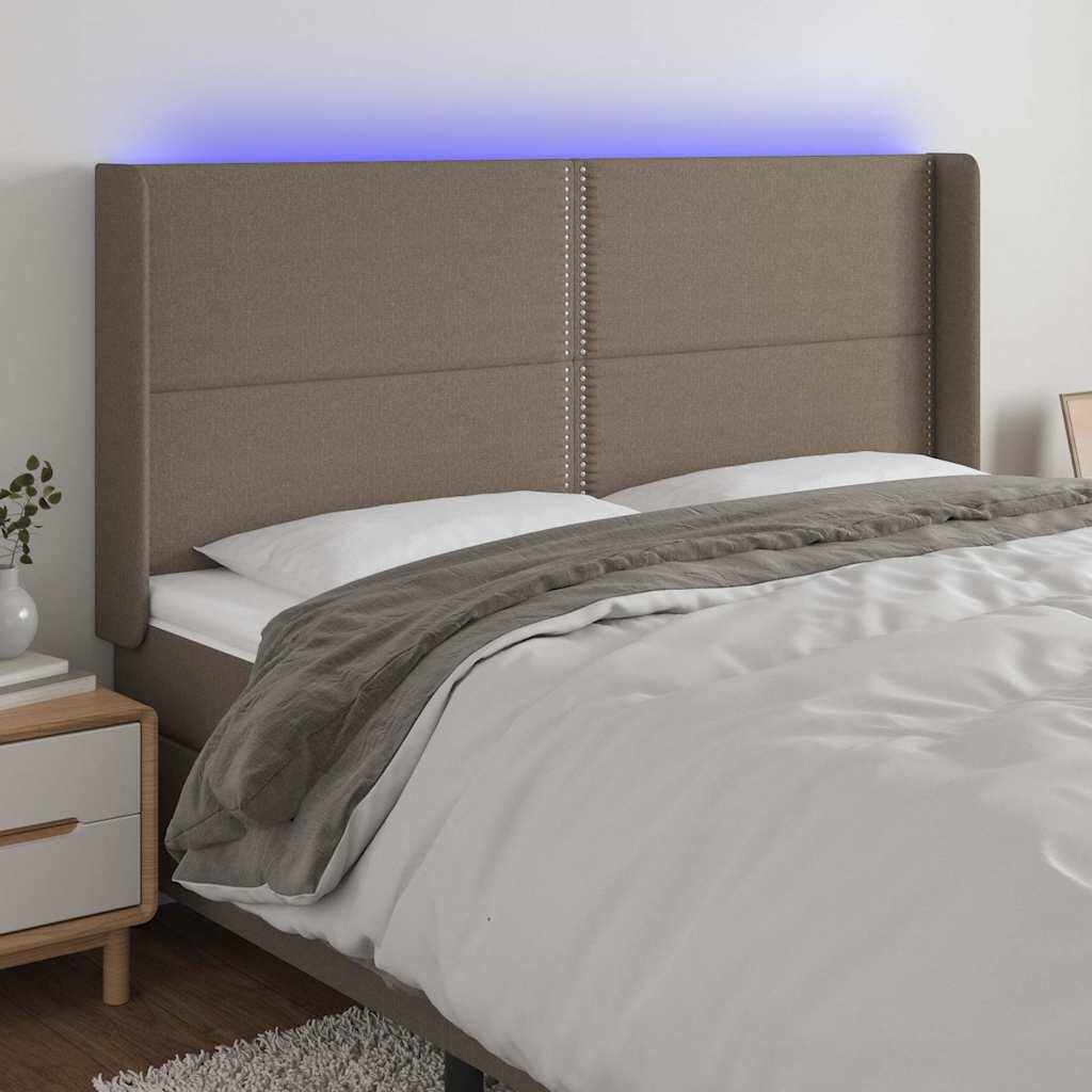 vidaXL LED горна табла за легло таупе 183x16x118/128 см плат