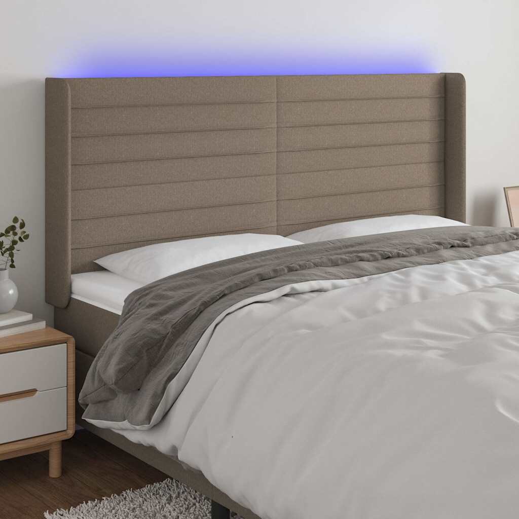 vidaXL LED горна табла за легло таупе 183x16x118/128 см плат