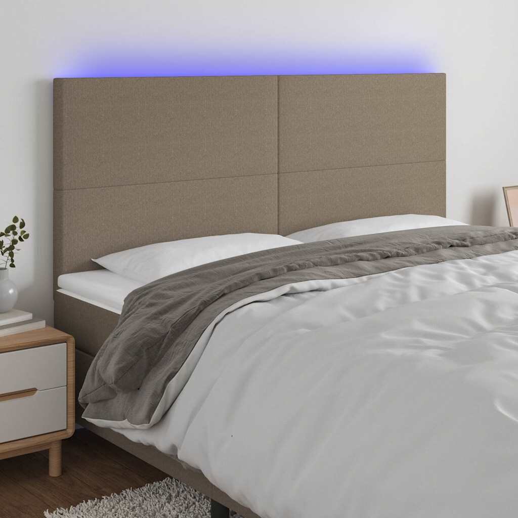 vidaXL LED горна табла за легло таупе 200x5x118/128 см плат
