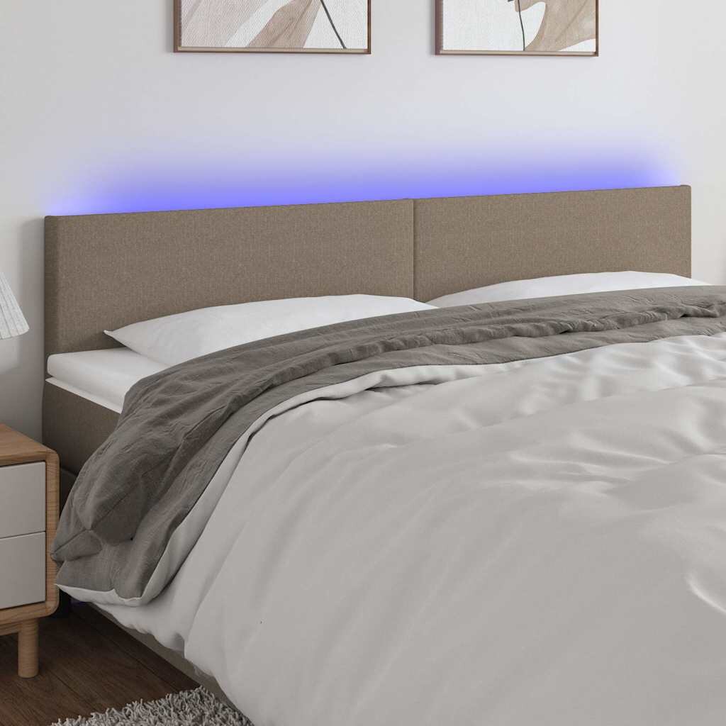 vidaXL LED горна табла за легло таупе 200x5x78/88 см плат