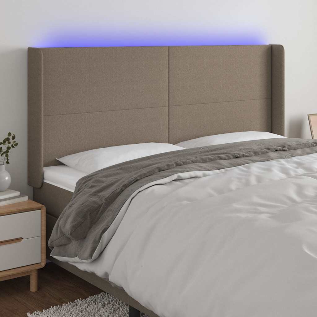 vidaXL LED горна табла за легло таупе 203x16x118/128 см плат