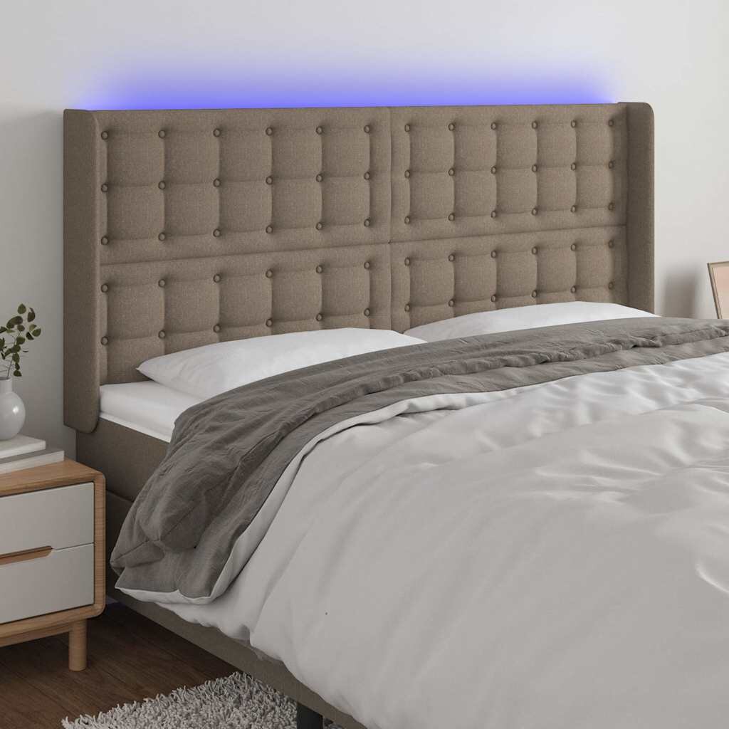 vidaXL LED горна табла за легло таупе 203x16x118/128 см плат