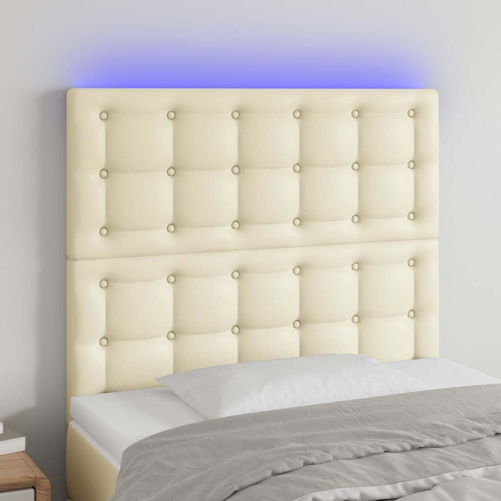 vidaXL LED горна табла за леглокремава80x5x118/128смизкуствена кожа