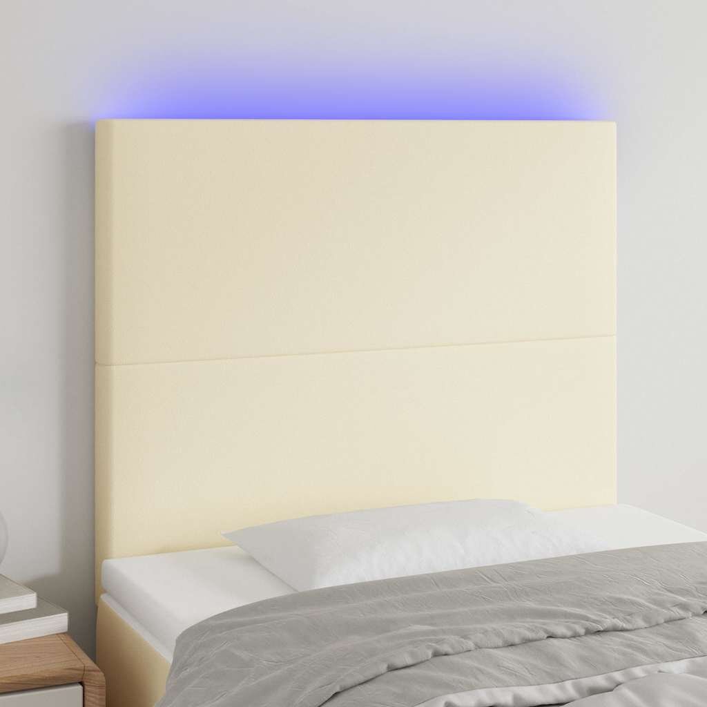 vidaXL LED горна табла за леглокремава80x5x118/128смизкуствена кожа