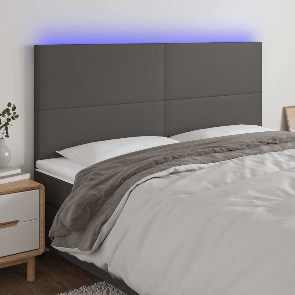 vidaXL LED горна табла за леглосива 180x5x118/128см изкуствена кожа