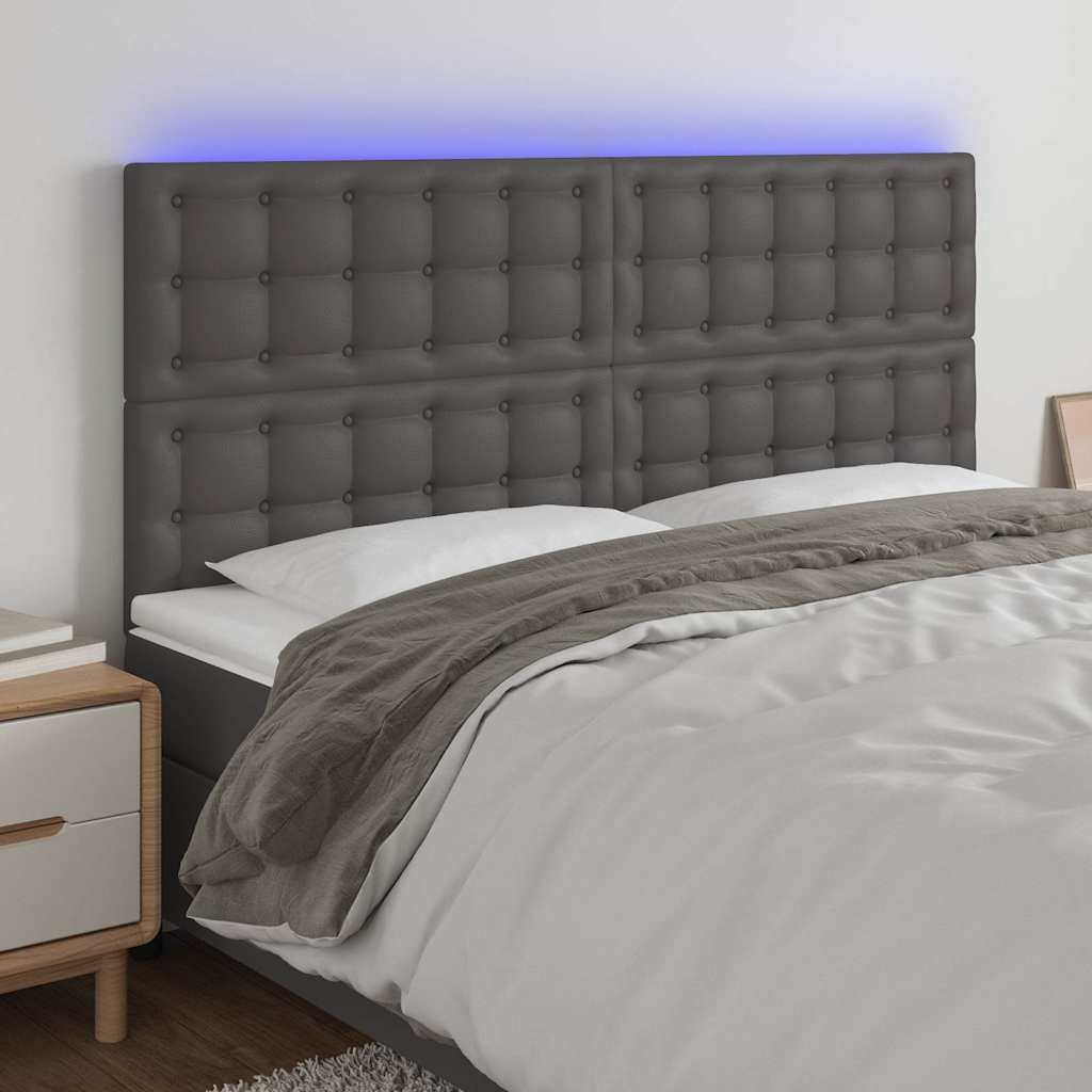 vidaXL LED горна табла за леглосива 200x5x118/128см изкуствена кожа