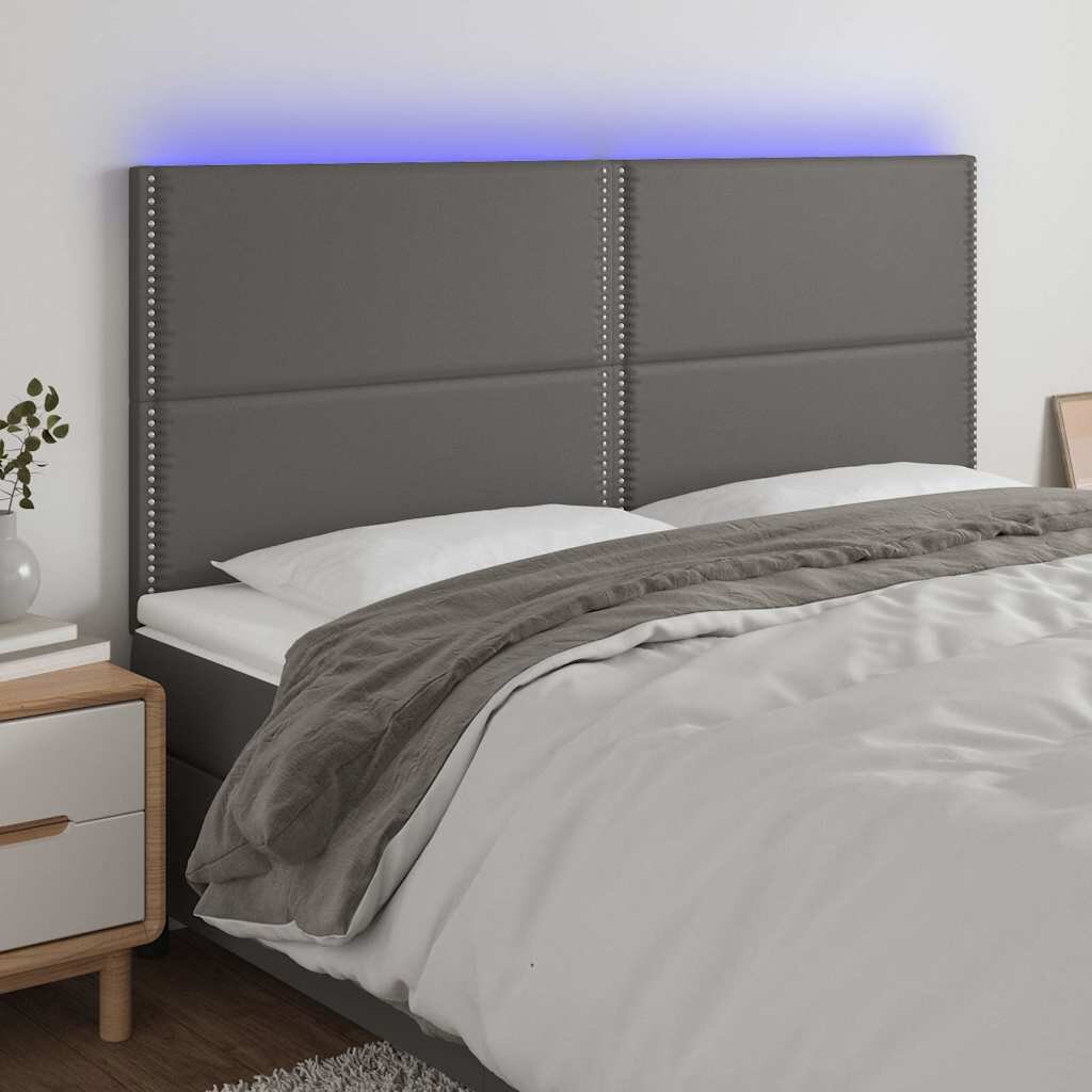 vidaXL LED горна табла за леглосива 200x5x118/128см изкуствена кожа