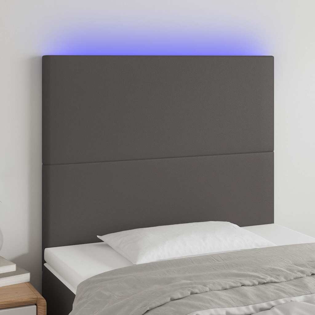 vidaXL LED горна табла за леглосива100x5x118/128 см изкуствена кожа