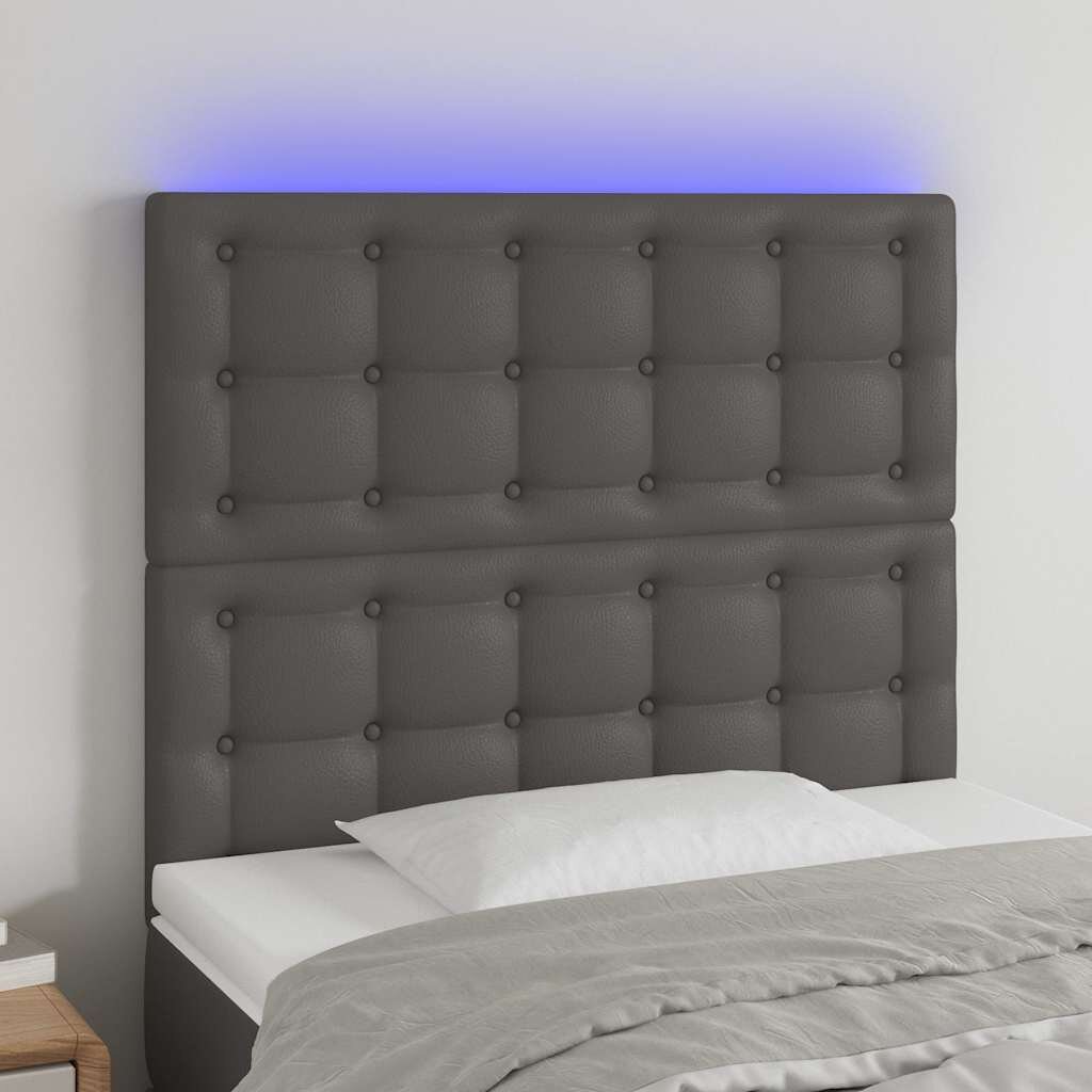 vidaXL LED горна табла за леглосива100x5x118/128 см изкуствена кожа