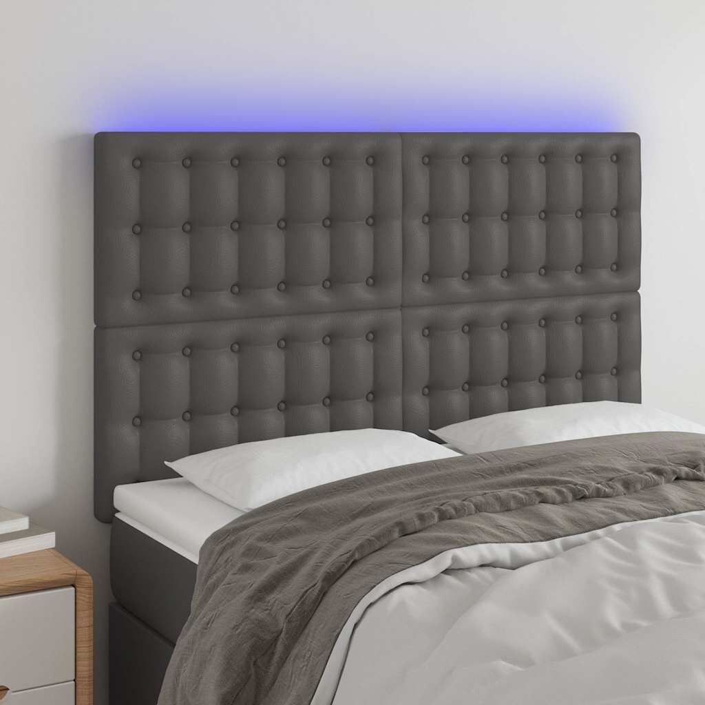 vidaXL LED горна табла за леглосива144x5x118/128 см изкуствена кожа