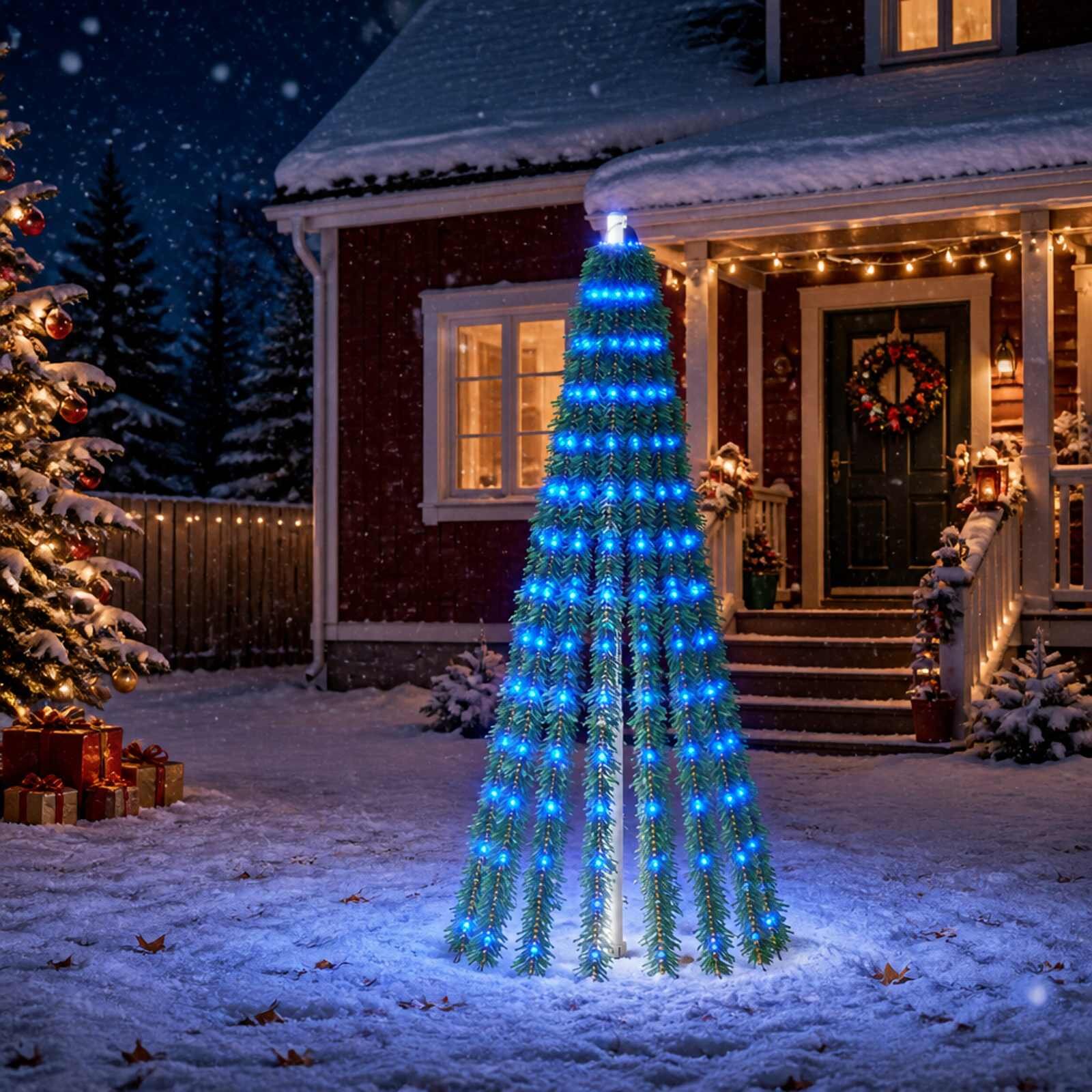 vidaXL LED Коледна Елха 150 см 240 LED светодиода Синьо Стомана Зелено