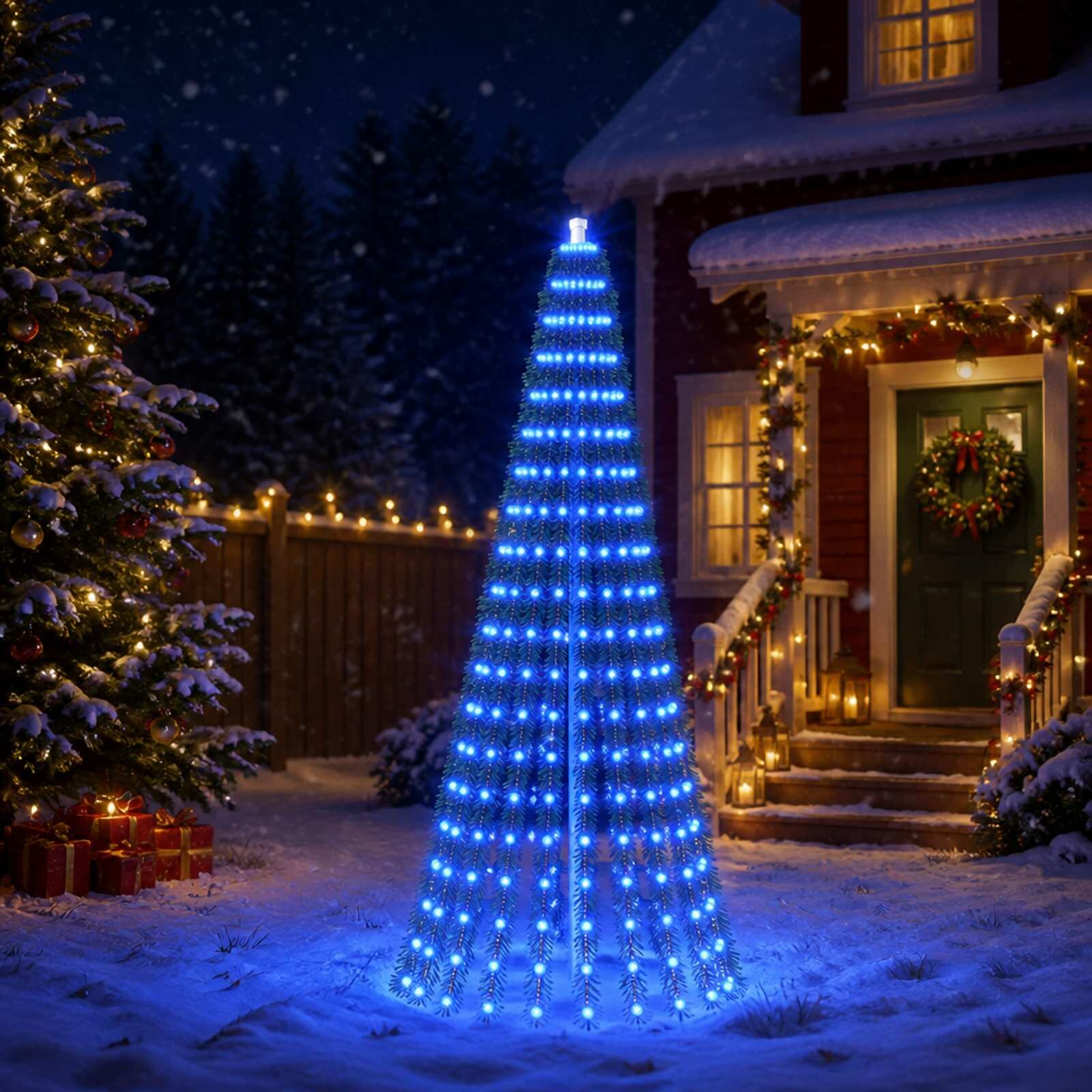 vidaXL LED Коледна Елха 220 см 460 LED светодиода Синьо Стомана Зелено