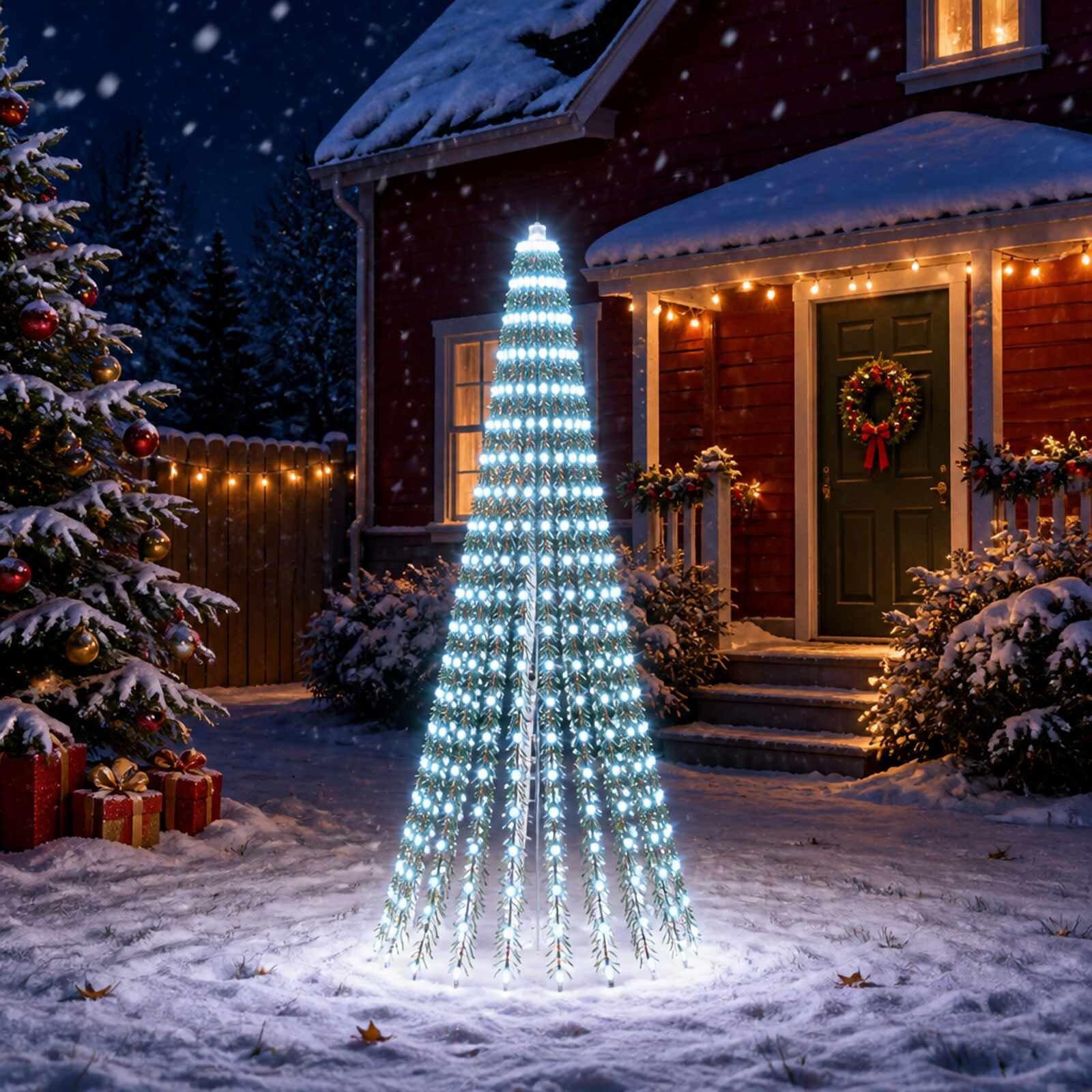 vidaXL LED Коледна Елха 220 см 460 LED светодиода Студено бяло Стомана