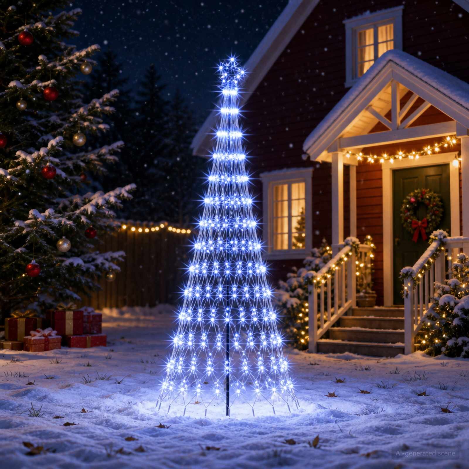 vidaXL LED Коледна Елха 250 см 290 LED светодиода Синьо Желязо Черно