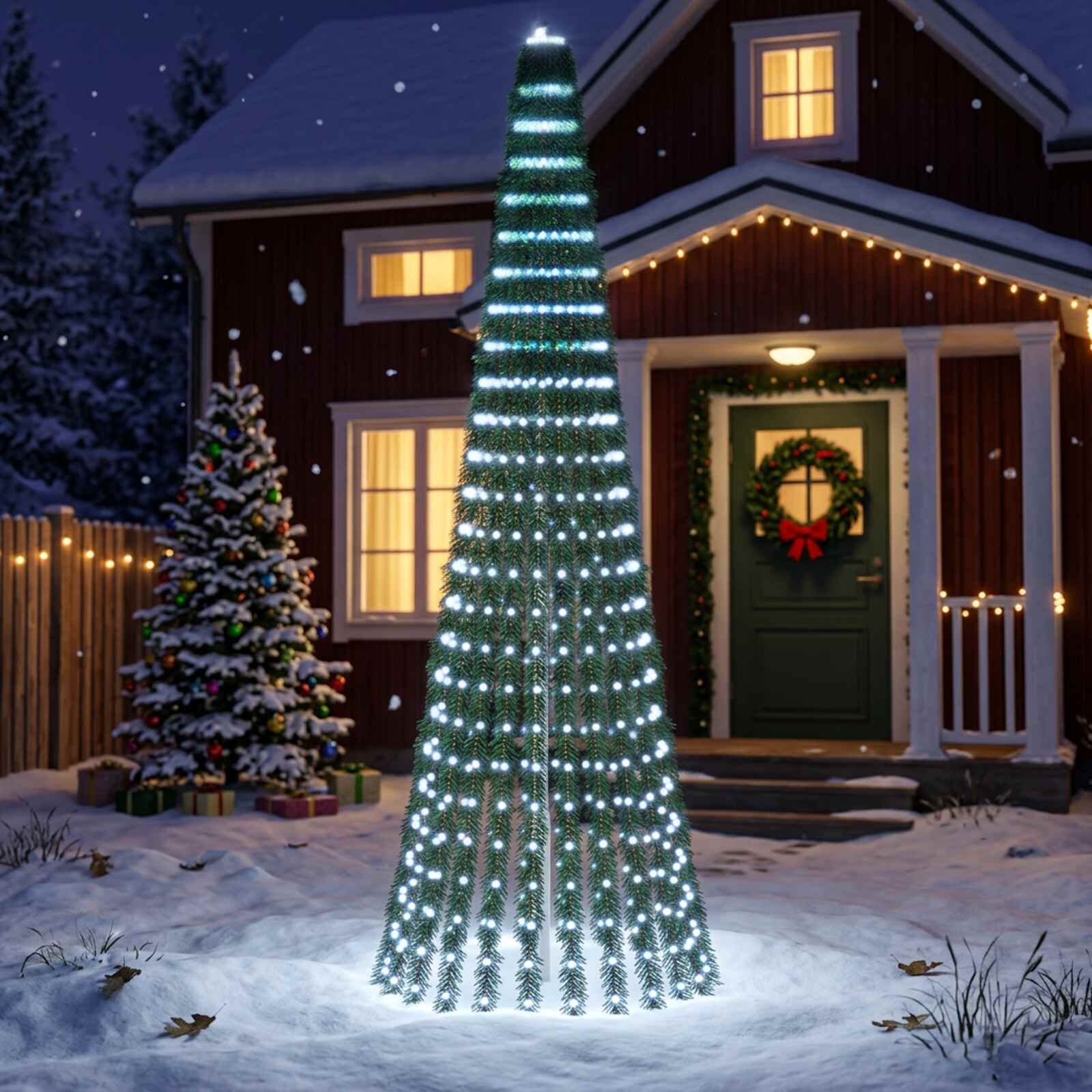 vidaXL LED Коледна Елха 270 см 648 LED светодиода Студено бяло Стомана