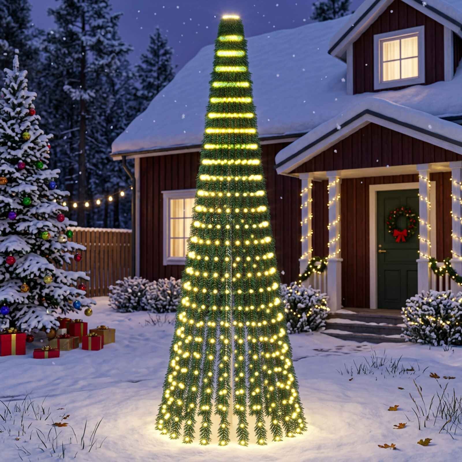 vidaXL LED Коледна Елха 270 см 648 LED светодиода Топло бяло Стомана
