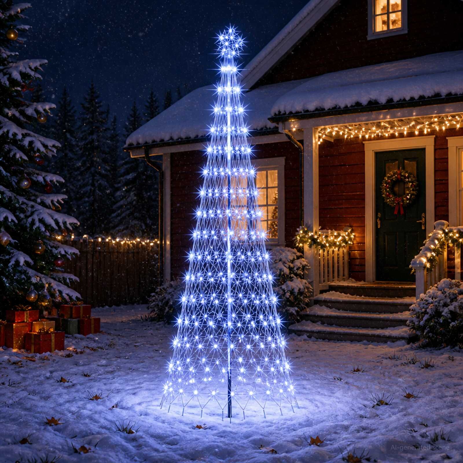 vidaXL LED Коледна Елха 300 см 350 LED светодиода Синьо Желязо Черно