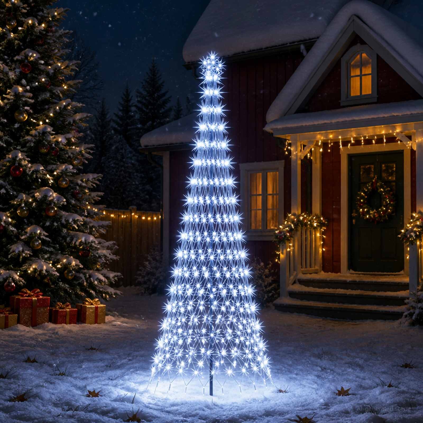 vidaXL LED Коледна Елха 300 см 350 LED светодиода Студено бяло Желязо